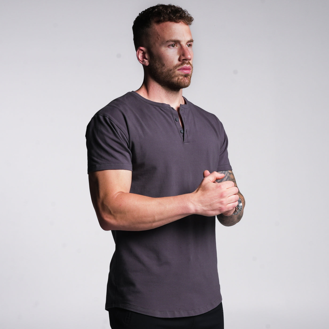 Premium Henley Tee - Shadow Grey